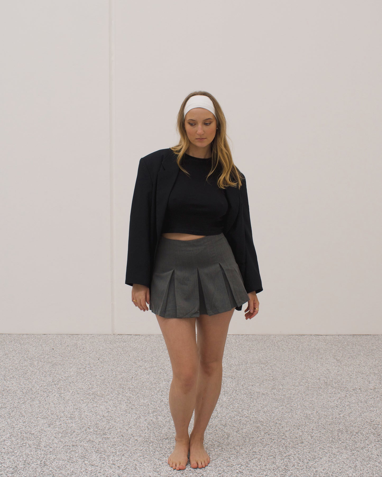 Grey Pleated Mini Skirt